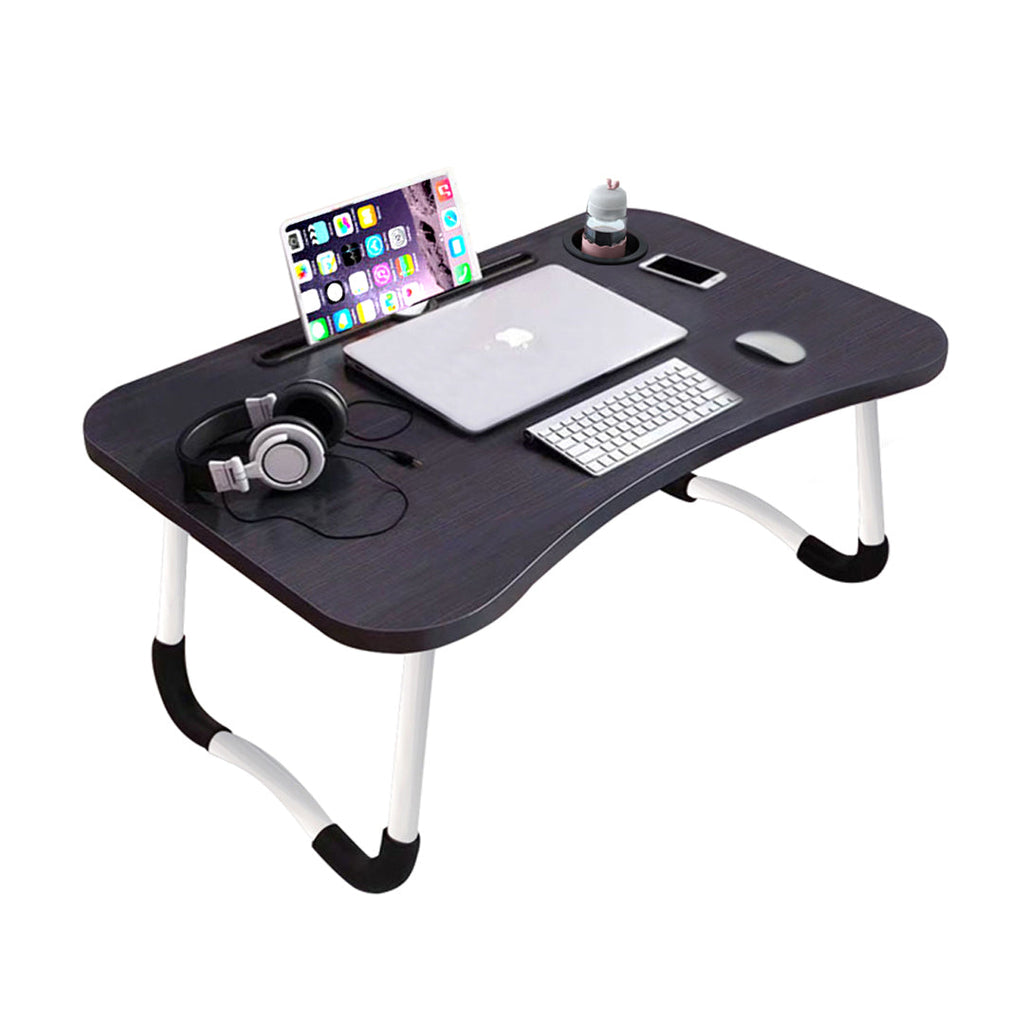 NNEAGS Black Portable Bed Table Adjustable Foldable Bed Sofa Study Table Laptop Mini Desk with Notebook Stand Cup Slot Home Decor