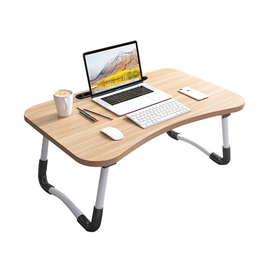 NNEAGS Walnut Portable Bed Table Adjustable Foldable Bed Sofa Study Table Laptop Mini Desk with Notebook Stand Card Slot Holder Home Decor