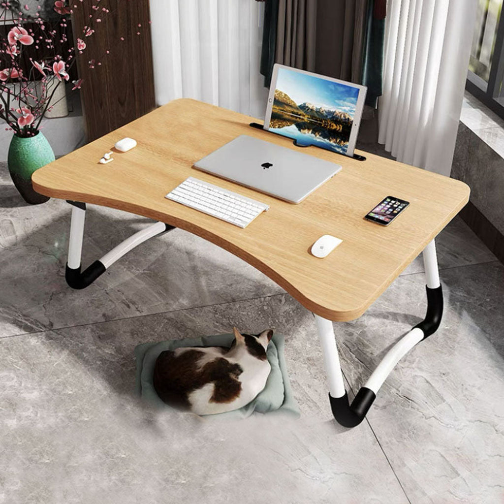 NNEAGS Walnut Portable Bed Table Adjustable Foldable Bed Sofa Study Table Laptop Mini Desk with Notebook Stand Card Slot Holder Home Decor