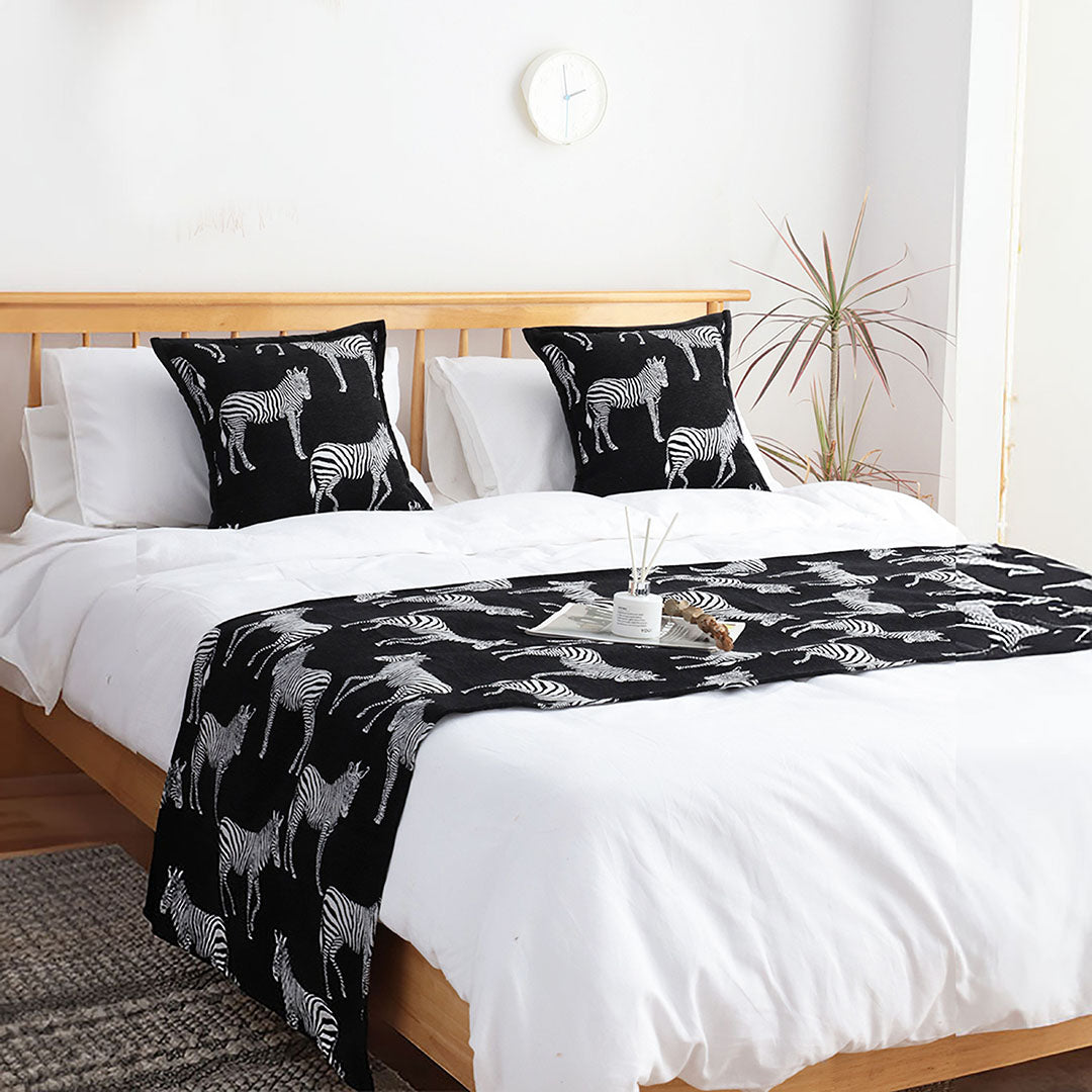 NNEAGS 1.5m Bed Light Luxury Black Zebra Vintage Bed Scarf Runner Bedding Tail Pad Flag For Home Hotel Set of 3