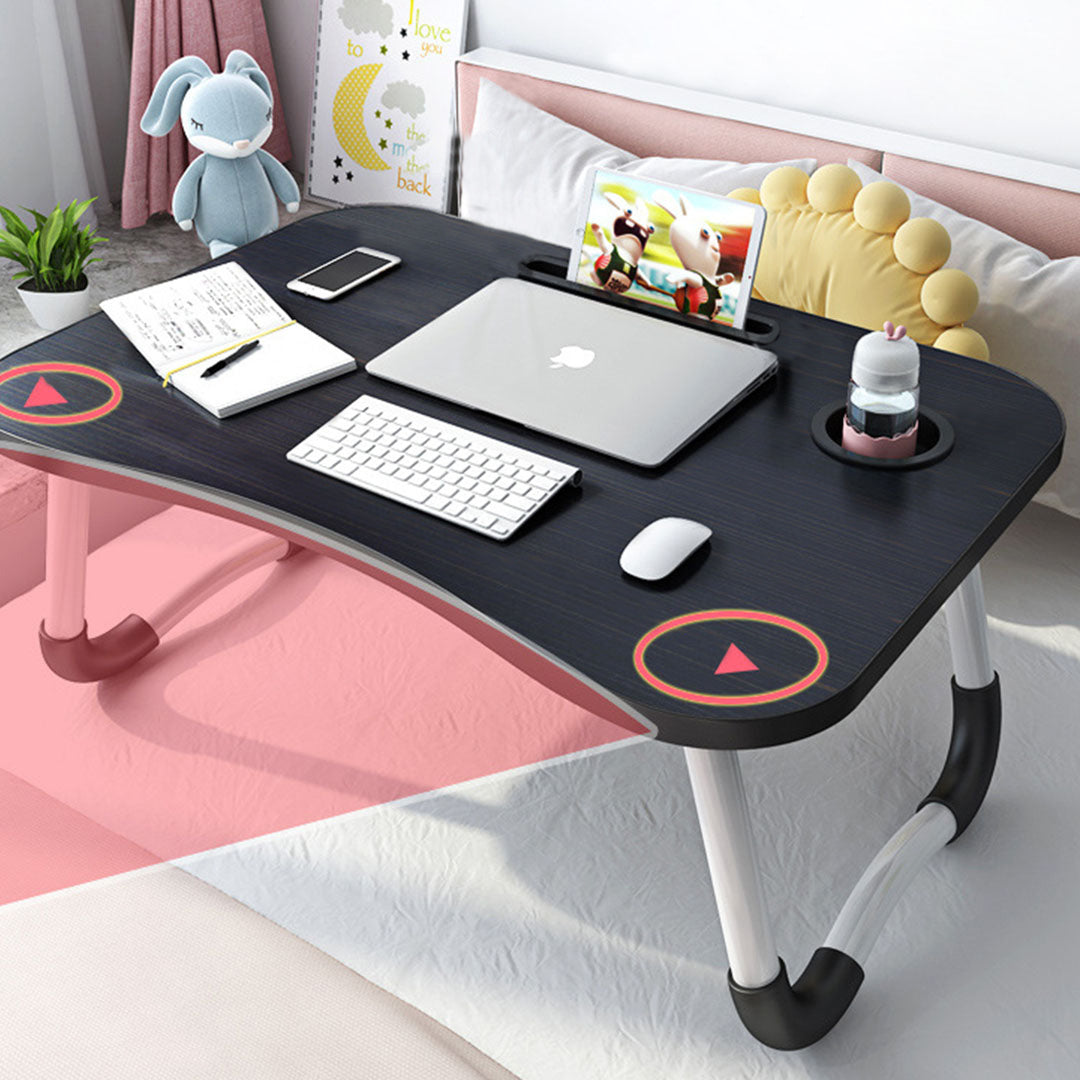 NNEAGS Black Portable Bed Table Adjustable Foldable Bed Sofa Study Table Laptop Mini Desk with Notebook Stand Cup Slot Home Decor