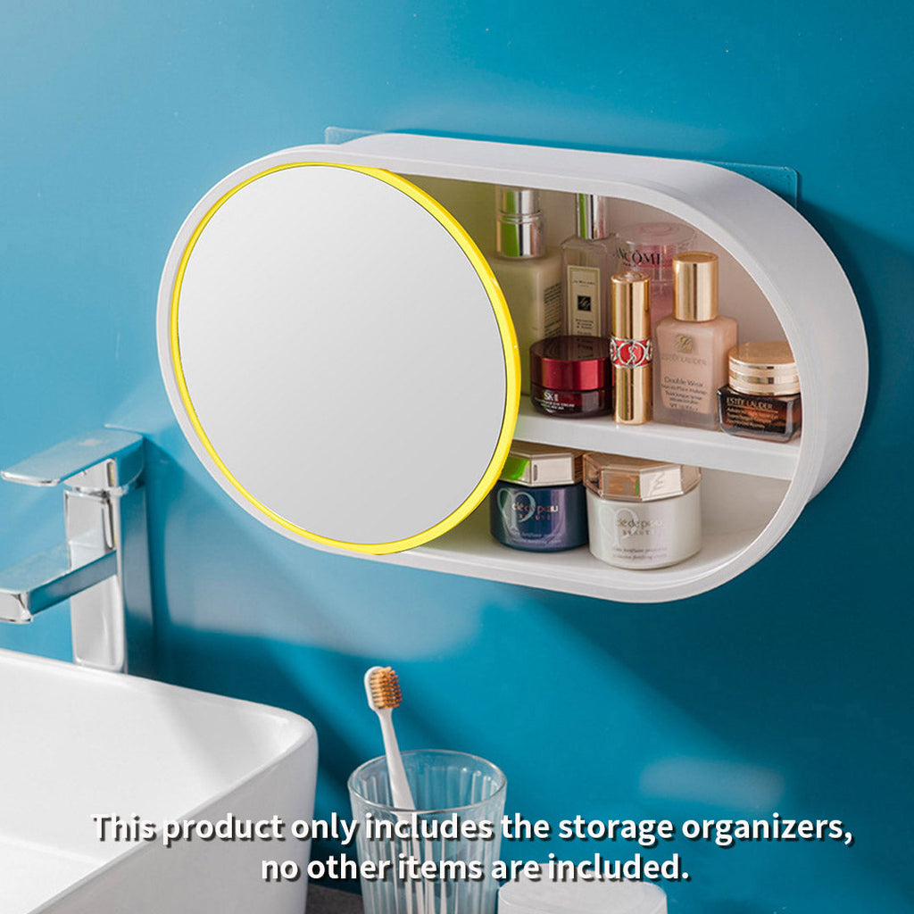 NNEAGS 2X 39cm Oval Wall-Mounted Mirror Storage Box Vanity Mirror Rack Bathroom Adhesive Shelf Home Organiser Decor