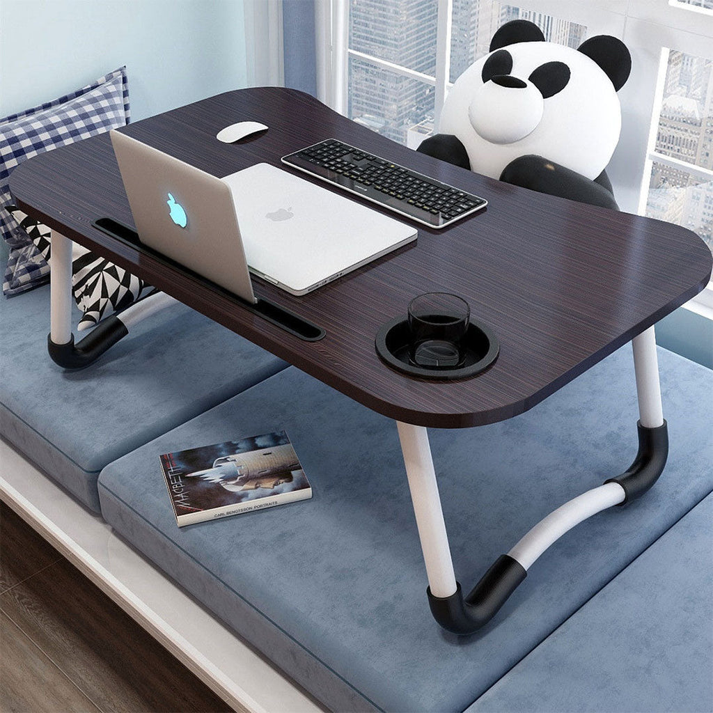 NNEAGS Black Portable Bed Table Adjustable Foldable Bed Sofa Study Table Laptop Mini Desk with Notebook Stand Cup Slot Home Decor