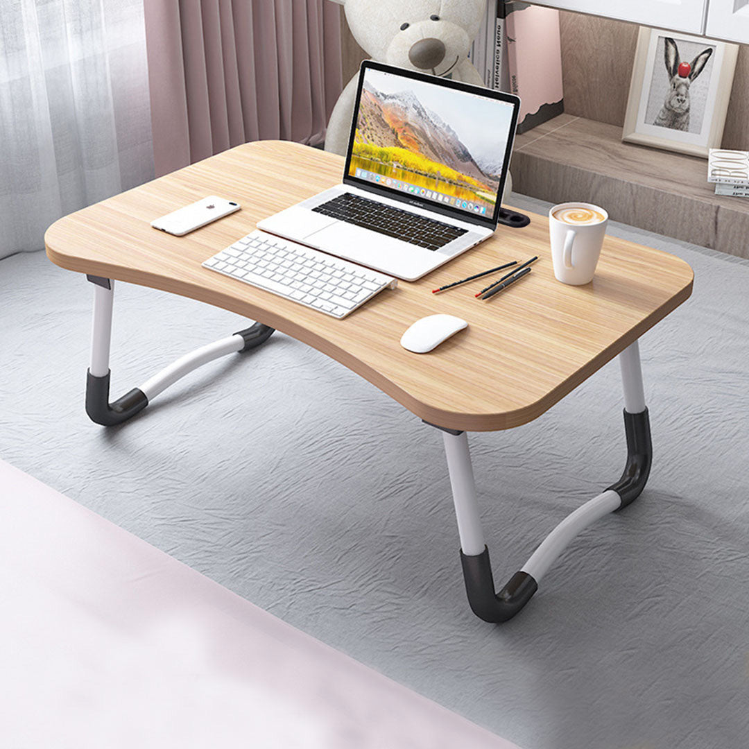 NNEAGS Walnut Portable Bed Table Adjustable Foldable Bed Sofa Study Table Laptop Mini Desk with Notebook Stand Card Slot Holder Home Decor