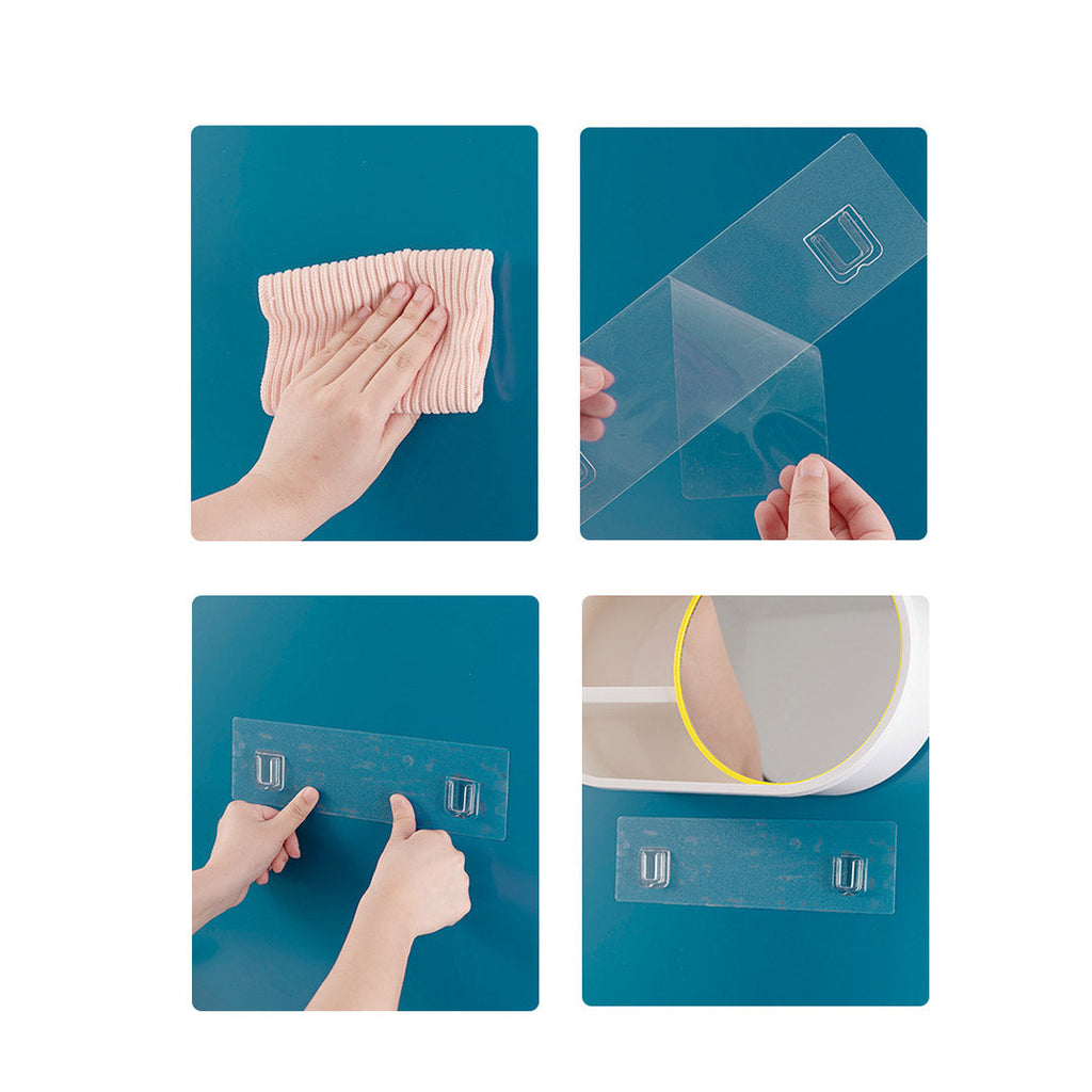NNEAGS 2X 39cm Oval Wall-Mounted Mirror Storage Box Vanity Mirror Rack Bathroom Adhesive Shelf Home Organiser Decor