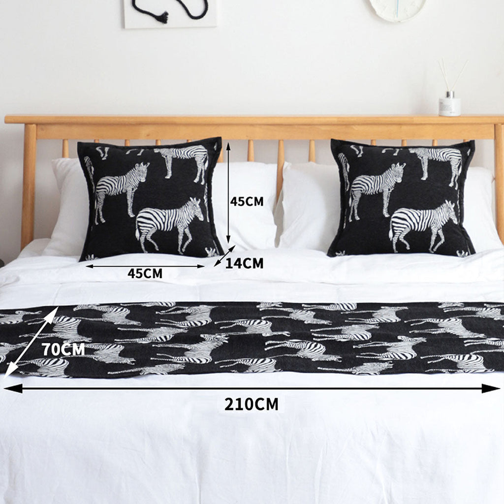 NNEAGS 1.5m Bed Light Luxury Black Zebra Vintage Bed Scarf Runner Bedding Tail Pad Flag For Home Hotel Set of 3