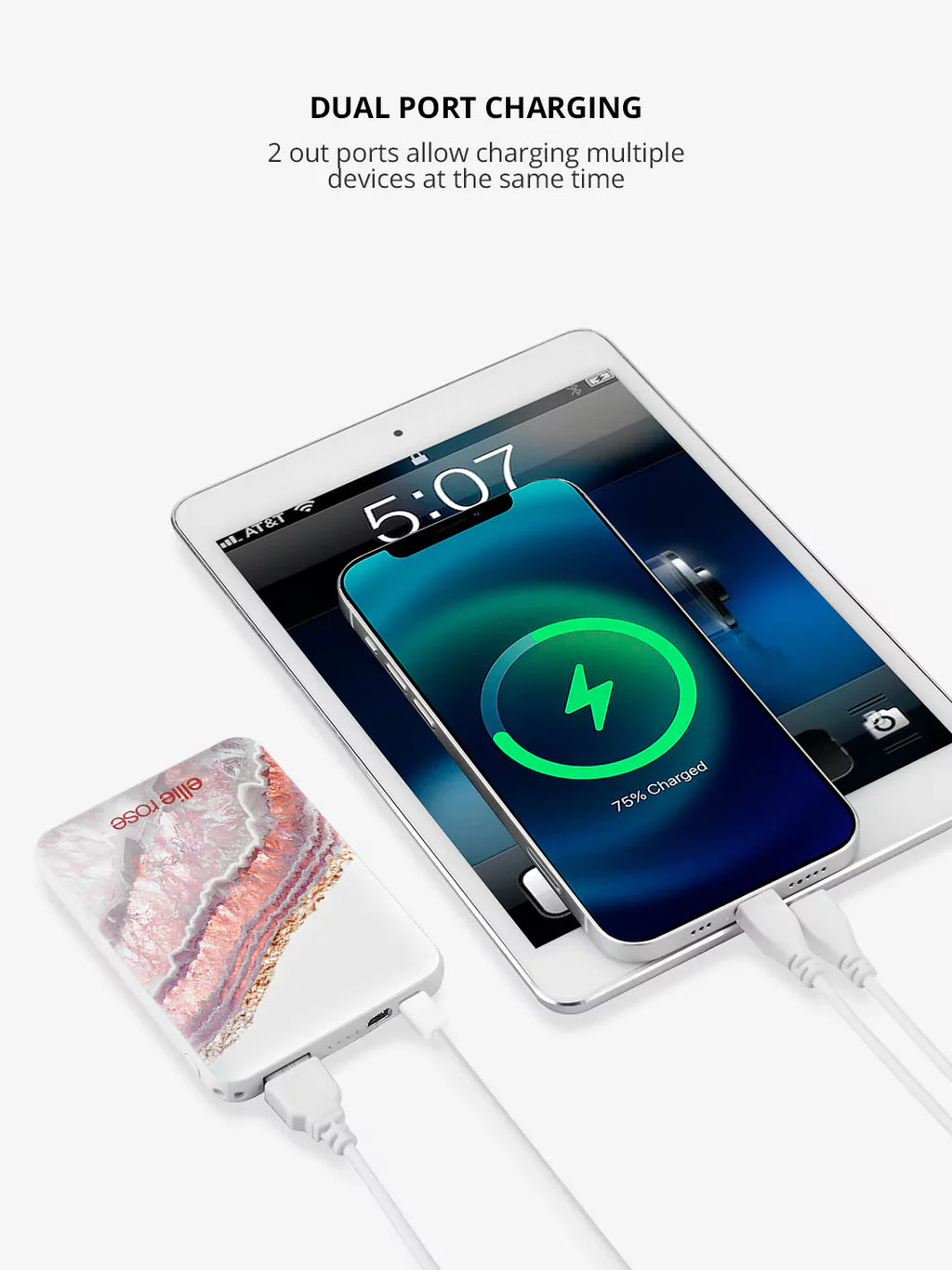 Rose Gold Agate Power Bank (USB-A + USB-C Ports)