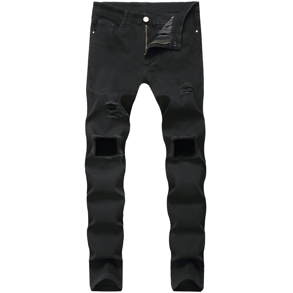 2025 black jeans men's stretch new men's jeans trendy ripped black jeans trendy cross-border men's pants