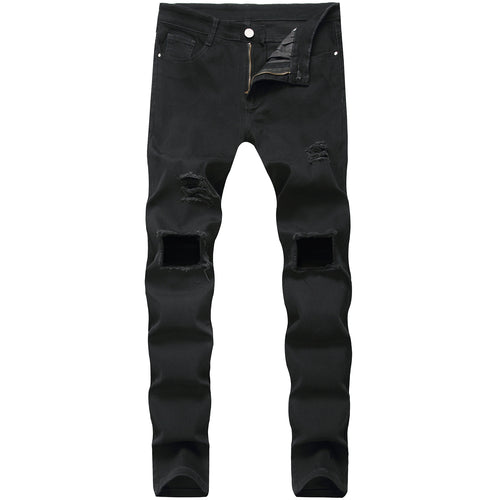 2025 black jeans men's stretch new men's jeans trendy ripped black jeans trendy cross-border men's pants