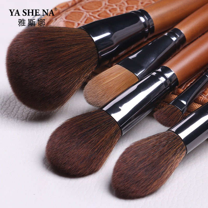 New 9 PCs wooden handle makeup brushes makeup brushes brown beauty tools suit beginner makeup brush