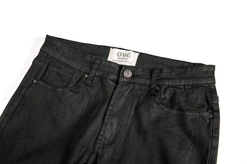Retro wax pants three-dimensional straight fit trendy men's jeans INS men's and women's jeans