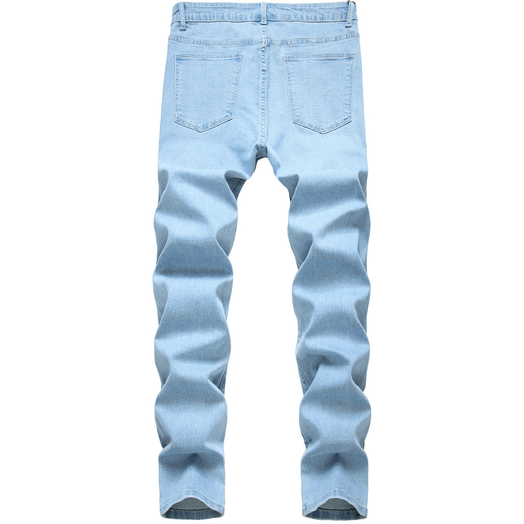 Embroidered jeans men's Stretch Slim-fit ripped embroidered jeans exclusive for cross-border men's jeans summer thin