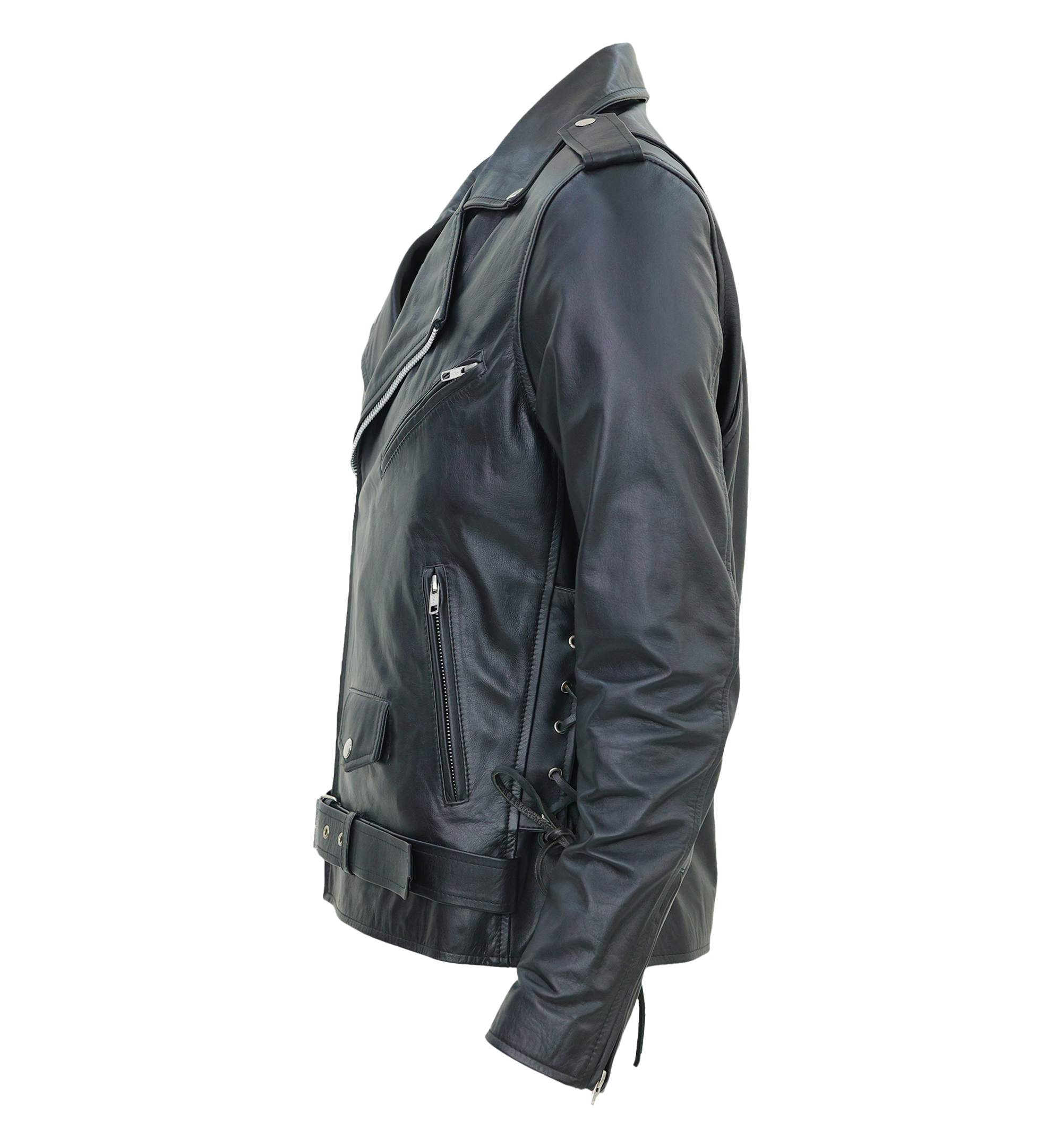 Kaan Zipper Leather Biker Jacket for Men's Black