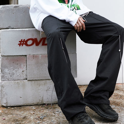 # OVDY men's autumn and winter New European and American fashion brand loose all-matching drawstring reflective solid color casual trousers men