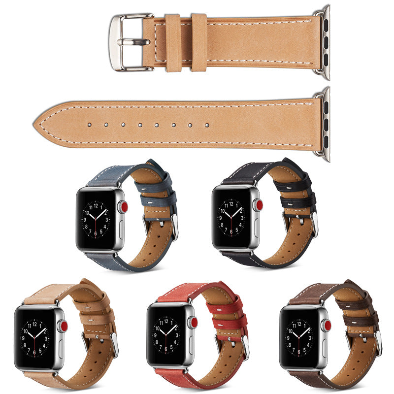 Suitable for Apple Watch plain top layer cowhide Watch strap iwatch smart cow leather Watch strap Apple strap