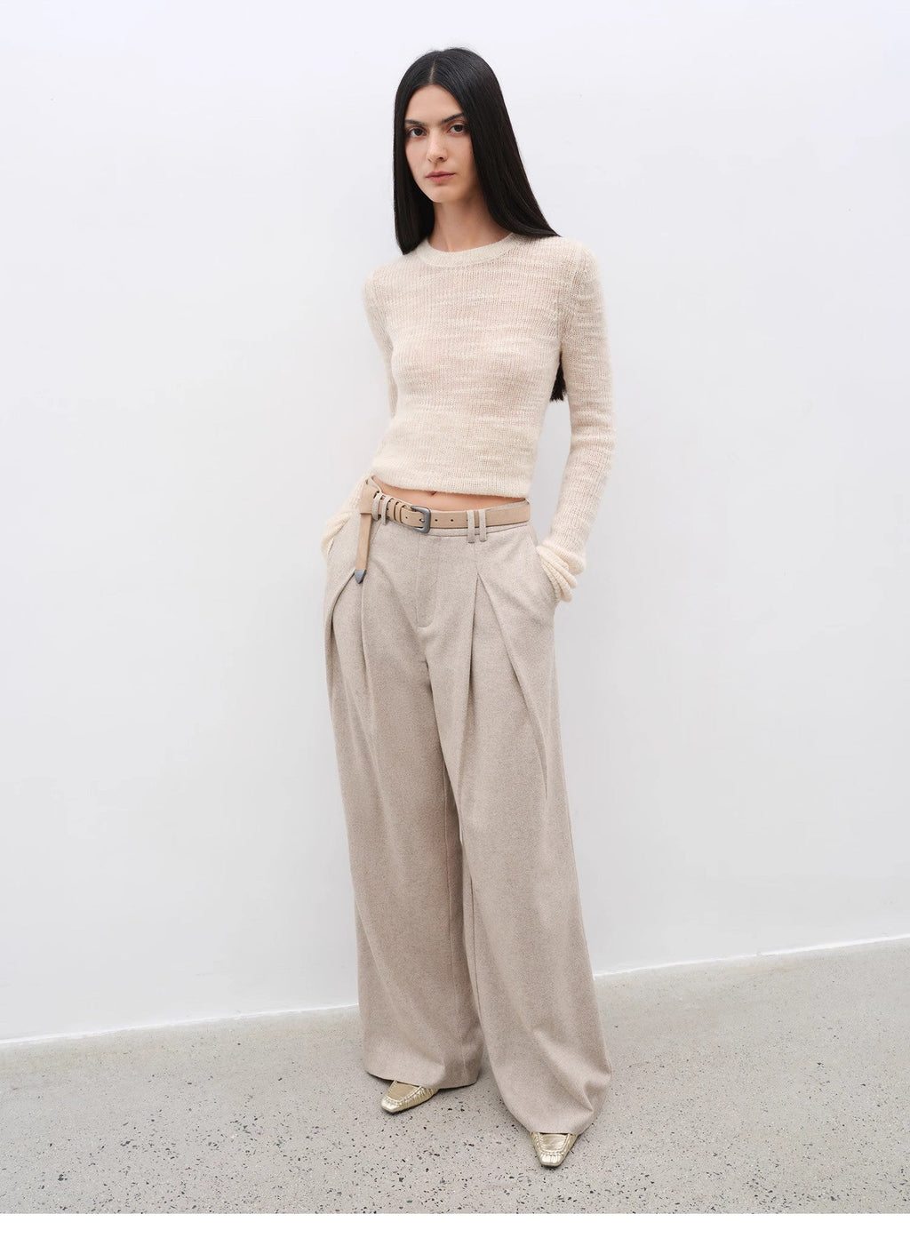 "City Stroll" casual and relaxed wool-blend double-pleated straight draped wide-leg casual trousers for autumn