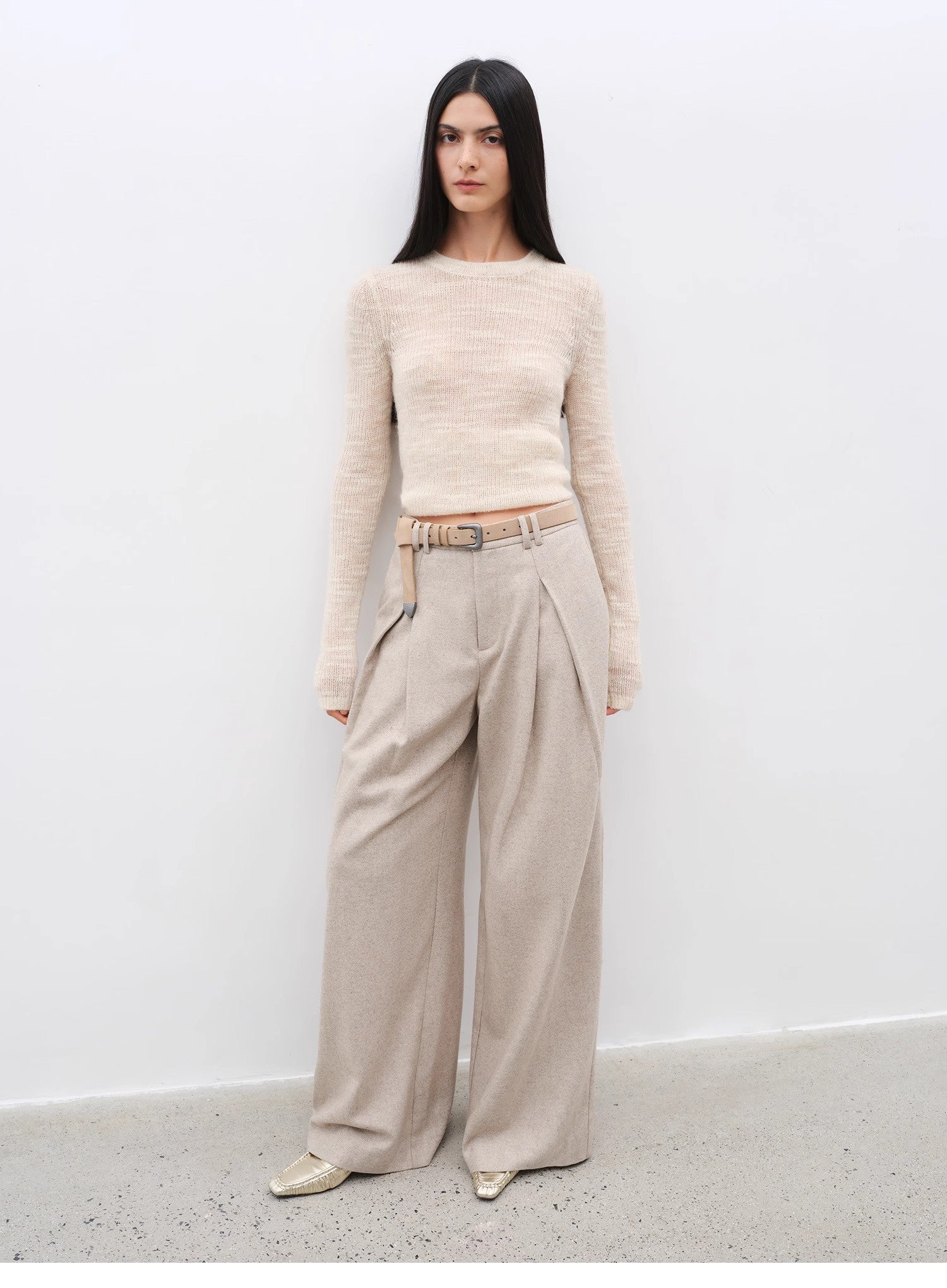 "City Stroll" casual and relaxed wool-blend double-pleated straight draped wide-leg casual trousers for autumn