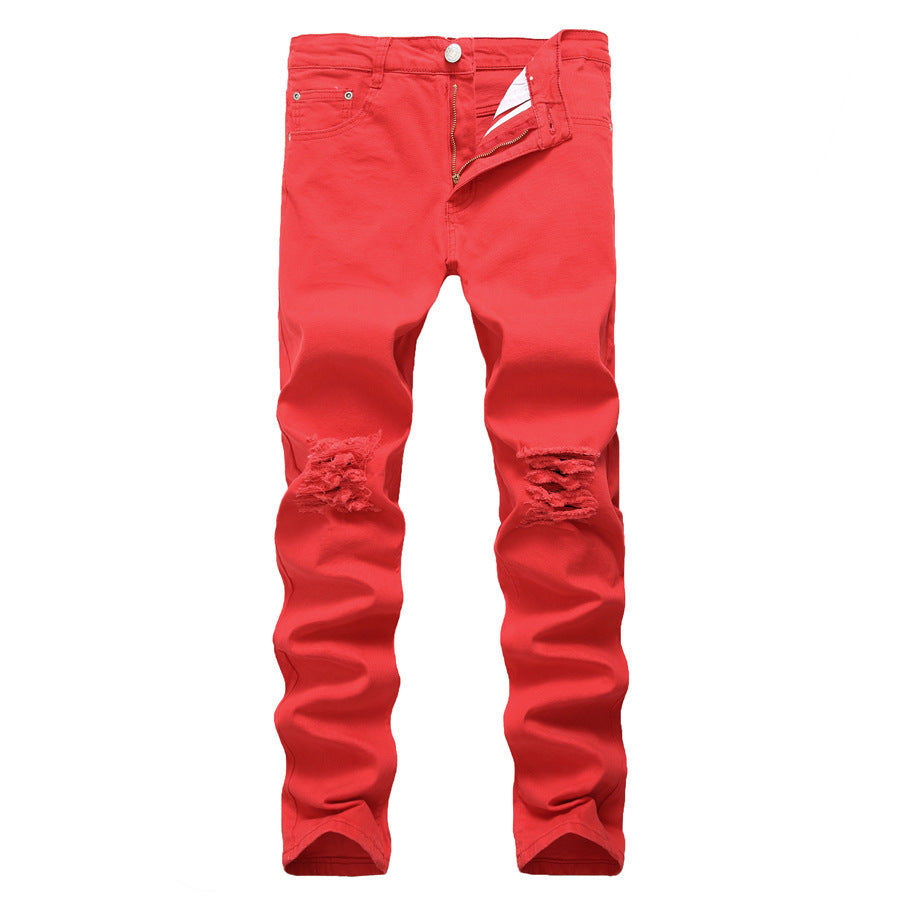 European and American high street style ripped Jeans Destroyed men Jeans skinny stretch men's and women's Jeans