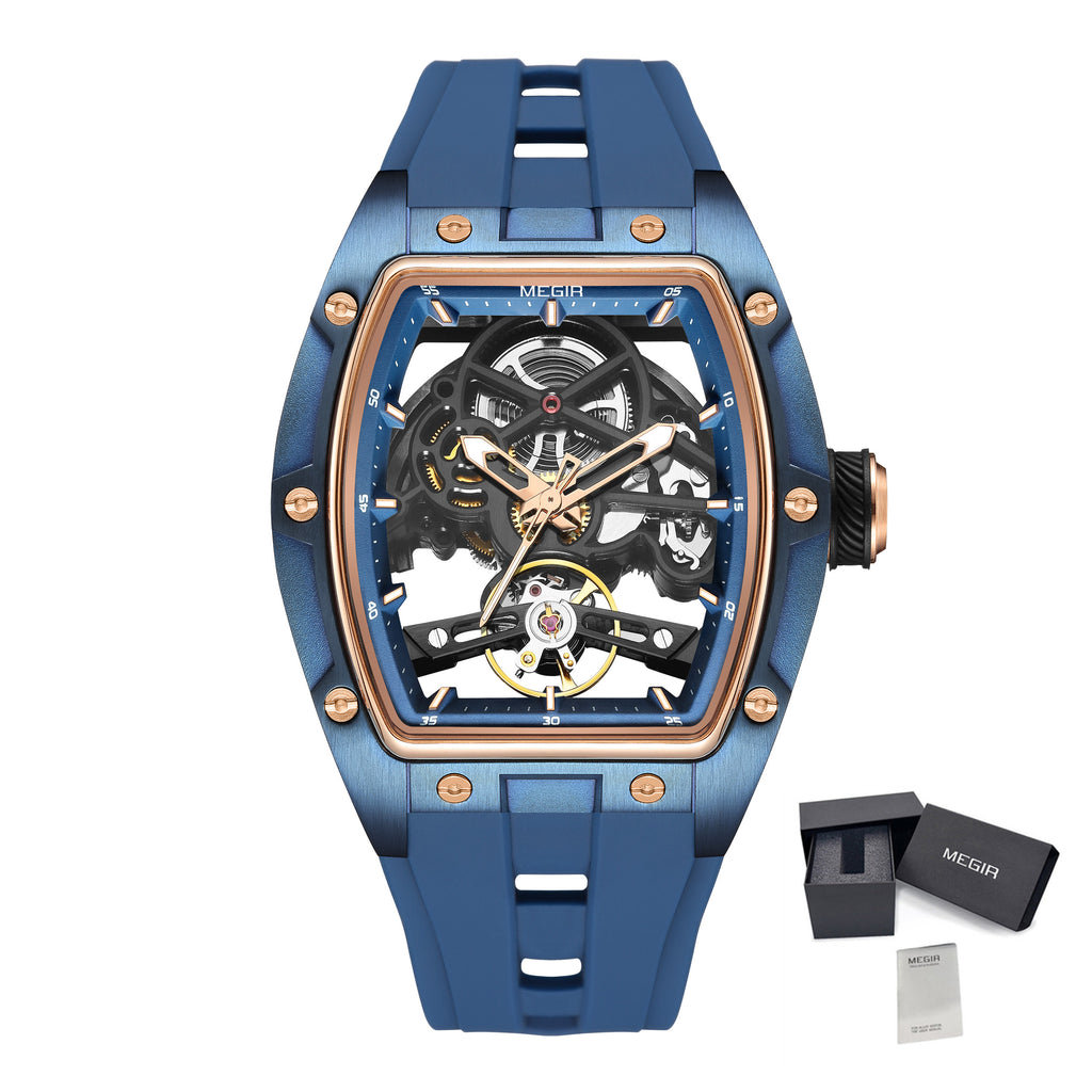 MEGIR Original Fashion Men Watches Automatic Mechanical Watch Steel Case Sport Skeleton Dial Wristwatch Waterproof Clock Reloj Hombre 2242