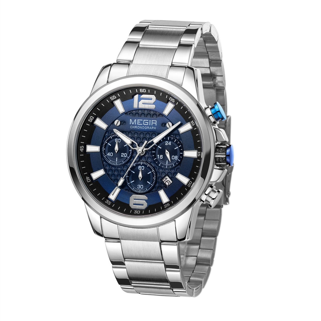 MEGIR Luxury Business Men Watch Fashion Quartz Sport Chronograph Luminous Waterproof Calendar Stainless Steel Male Wristwatch 2156