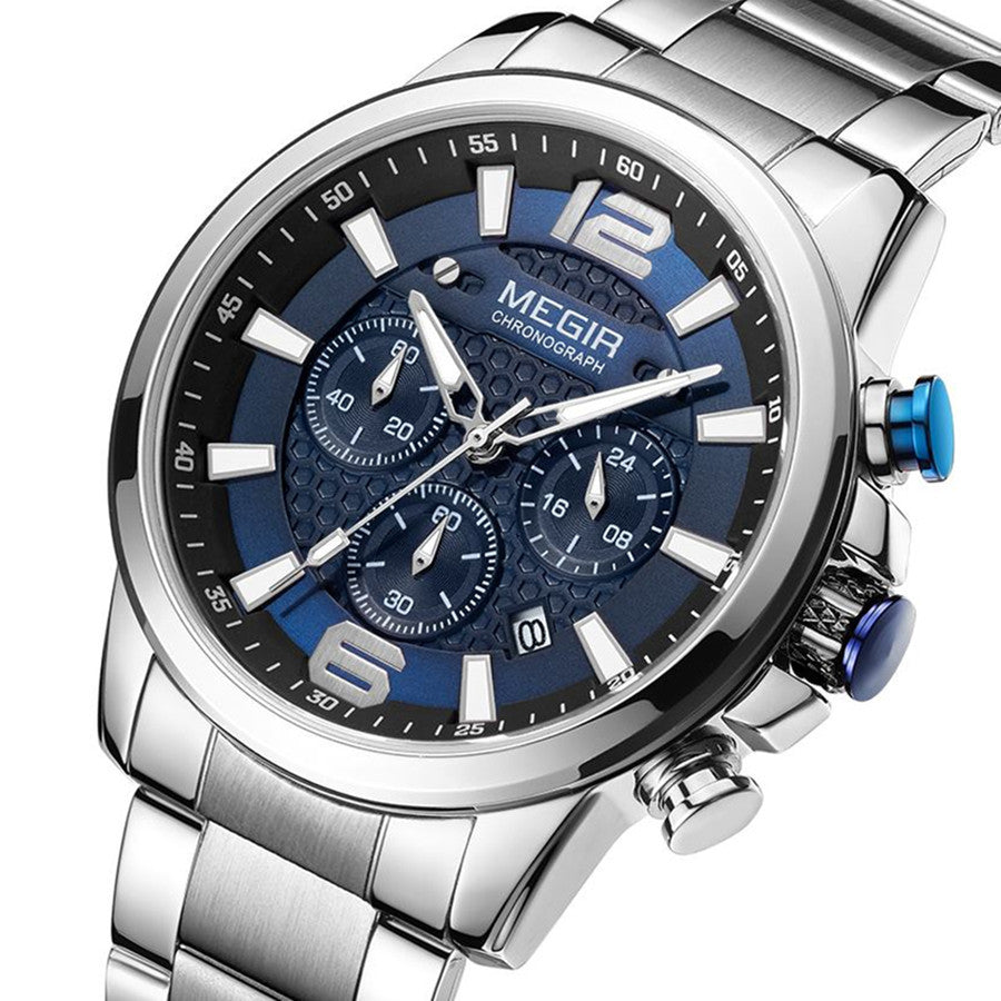 MEGIR Luxury Business Men Watch Fashion Quartz Sport Chronograph Luminous Waterproof Calendar Stainless Steel Male Wristwatch 2156