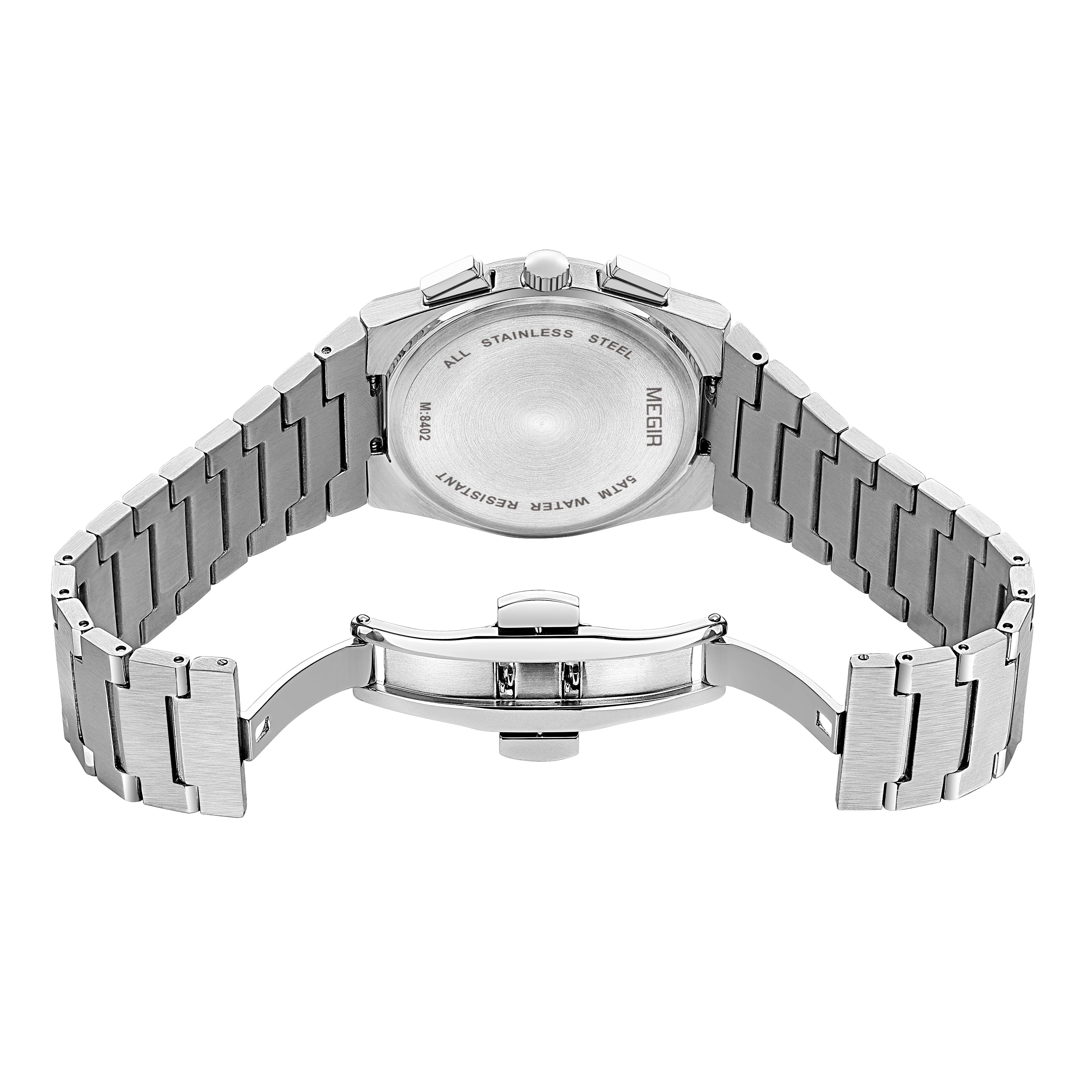 MEGIR Men's Business Watches Original Analogue Quartz Wrist Watch Luminous 5ATM Waterproof Steel Large Dial Clock Reloj Hombre