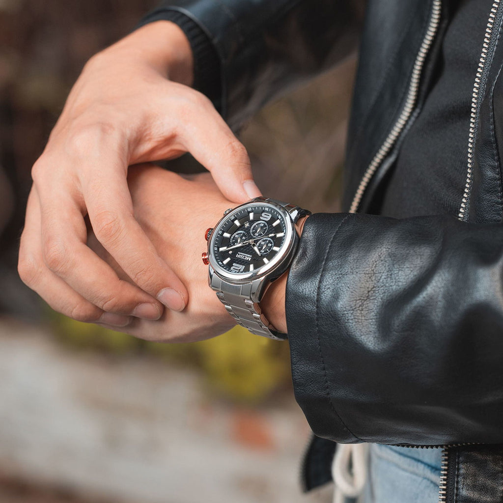 MEGIR Luxury Business Men Watch Fashion Quartz Sport Chronograph Luminous Waterproof Calendar Stainless Steel Male Wristwatch 2156