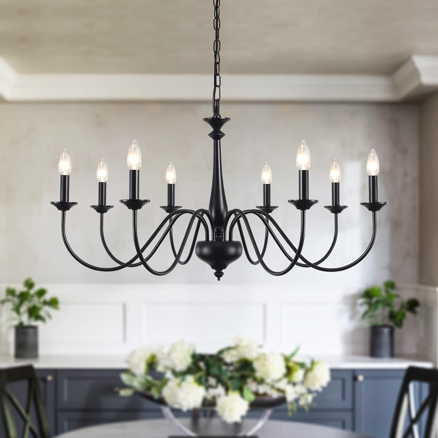 Eight Light Black Farmhouse Chandelier for Dining Room