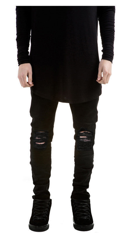 European and American high street style ripped Jeans Destroyed men Jeans skinny stretch men's and women's Jeans