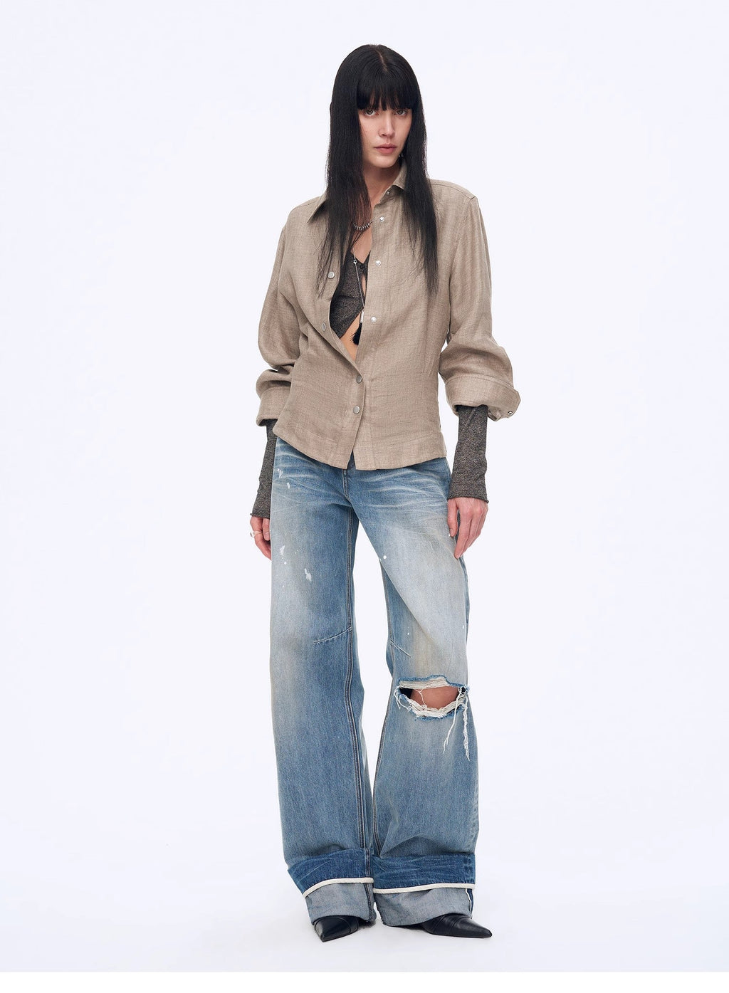 "Berlin Afternoon Tea" Refreshing breathable twill linen deconstructed silhouette old money style waist shirt top