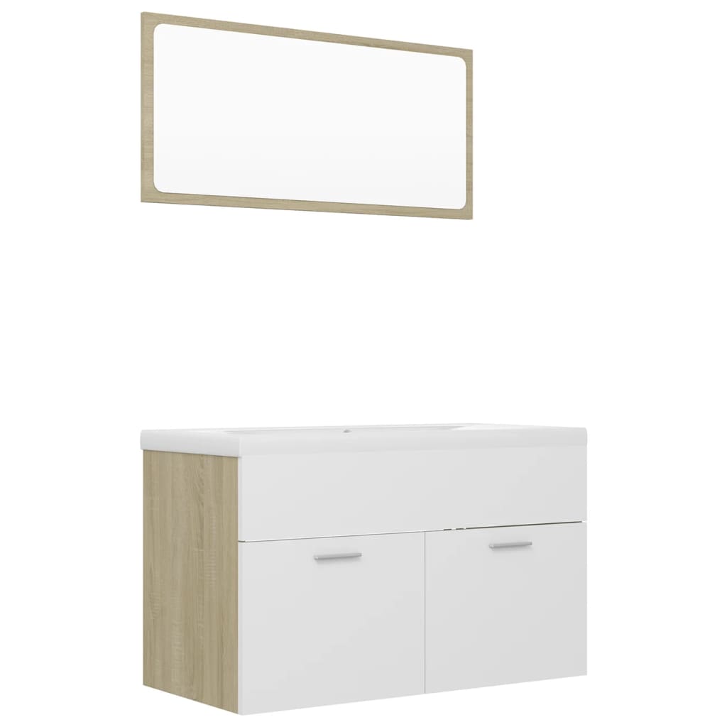 NNEVL Bathroom Furniture Set White and Sonoma Oak Chipboard