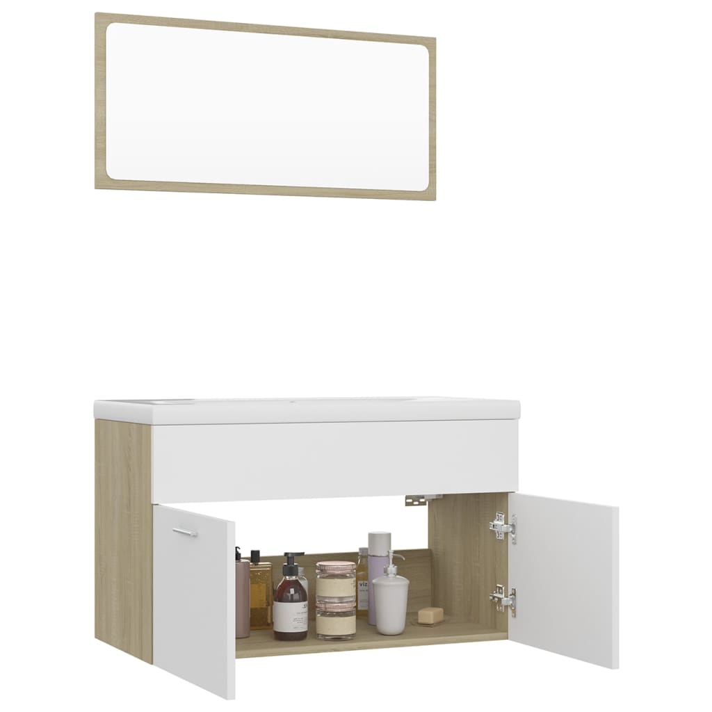 NNEVL Bathroom Furniture Set White and Sonoma Oak Chipboard
