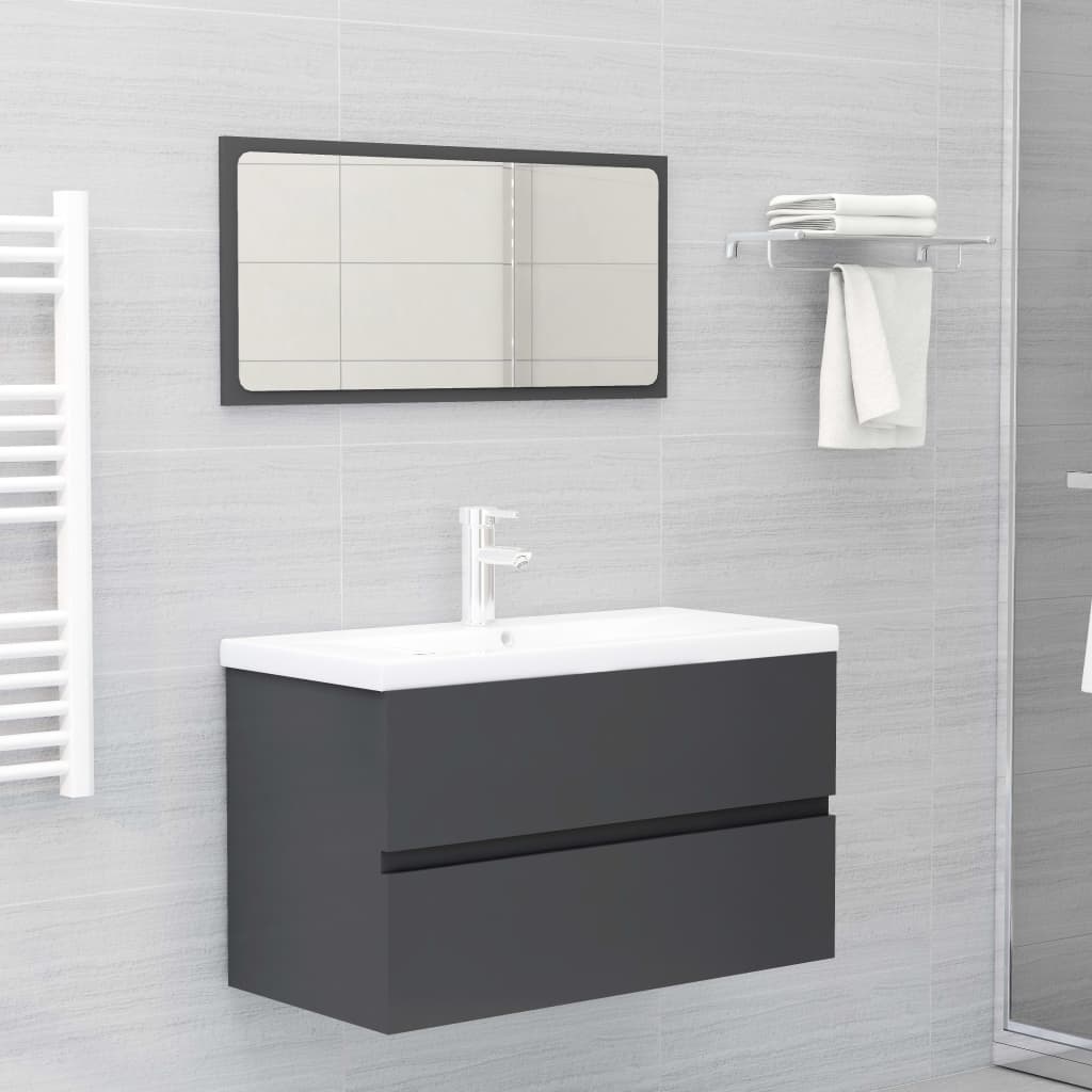 NNEVL Bathroom Furniture Set Grey Engineered Wood