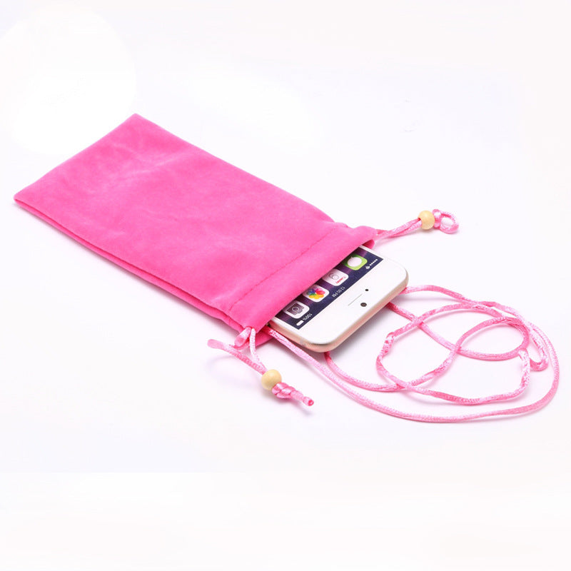 Applicable to Apple iphone12 Huawei Samsung S9p universal mobile phone bag flannel bag neck hanging mobile phone protective case