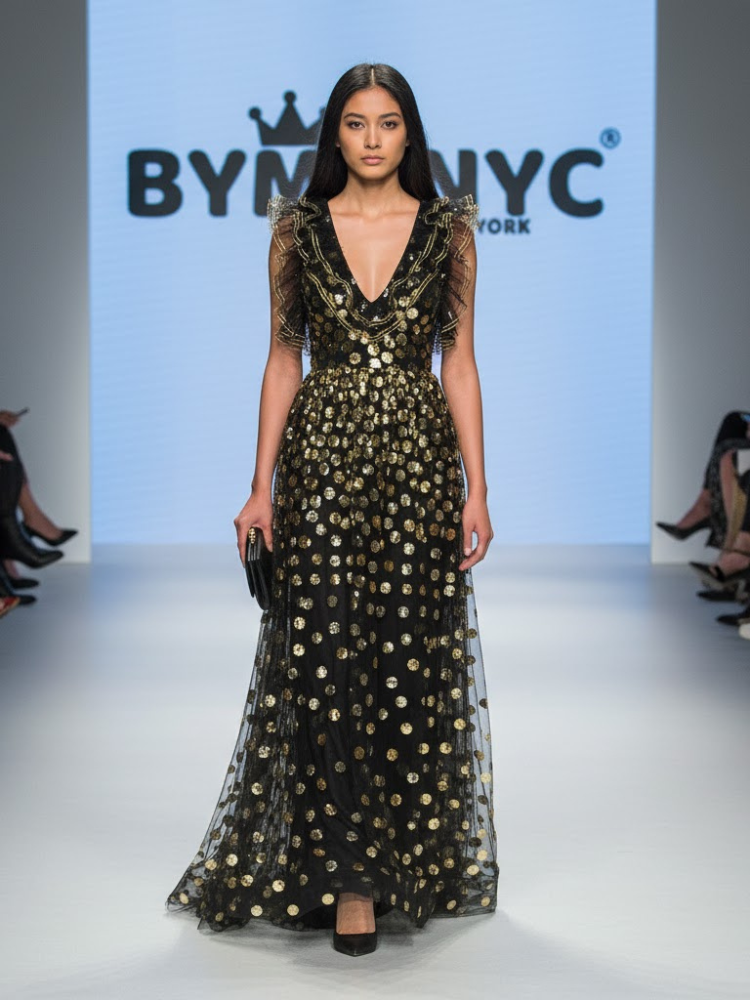 Black Floral Long Gala Dress SOHO: Prêt-à-Porter Line BYMANYC ® New York