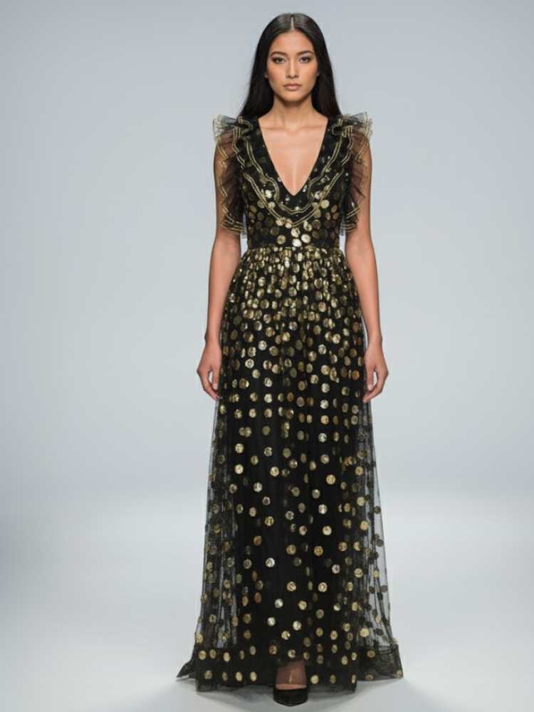 Black Floral Long Gala Dress SOHO: Prêt-à-Porter Line BYMANYC ® New York