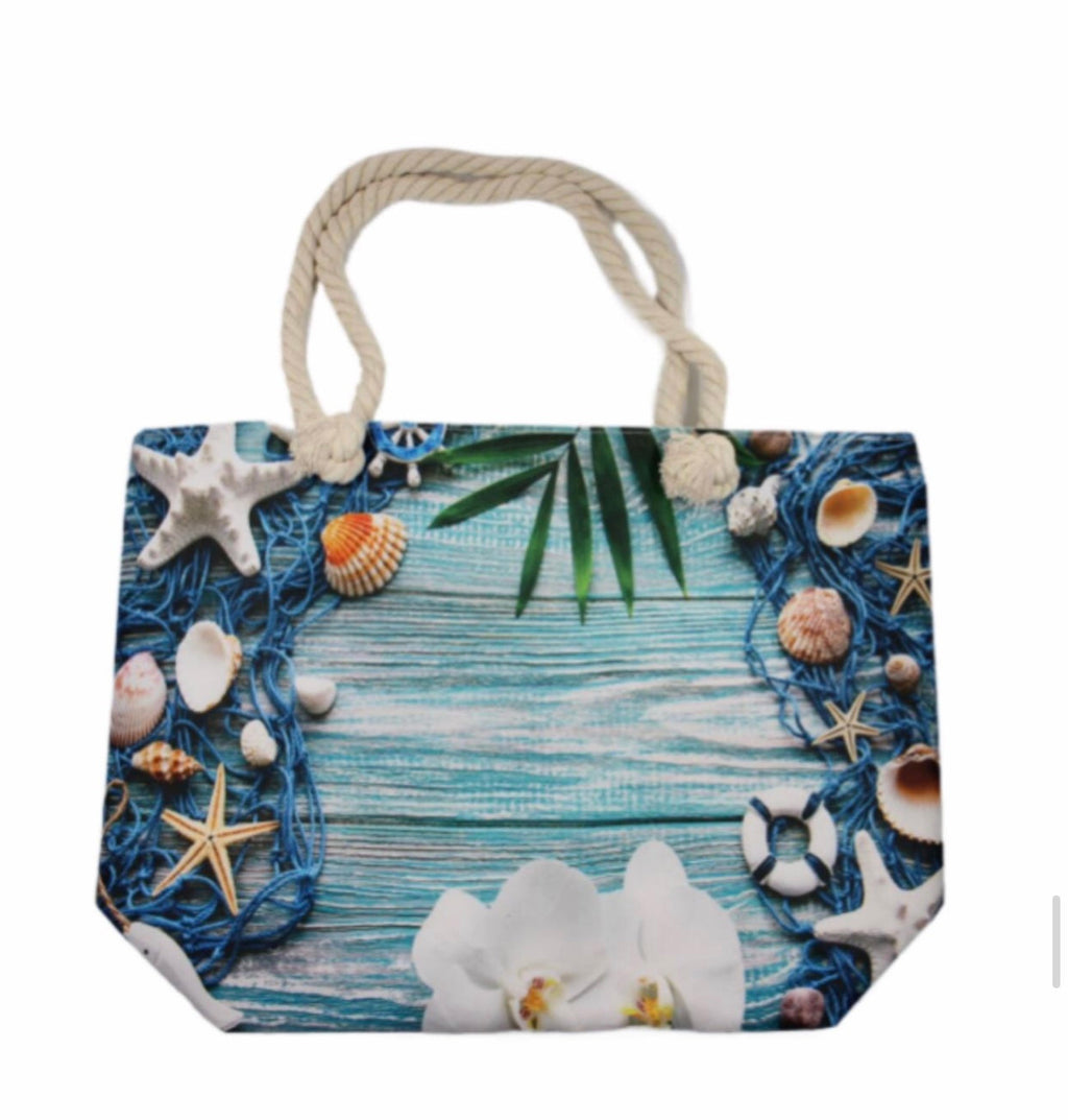 Sea Shells Orchid Canvas Tote