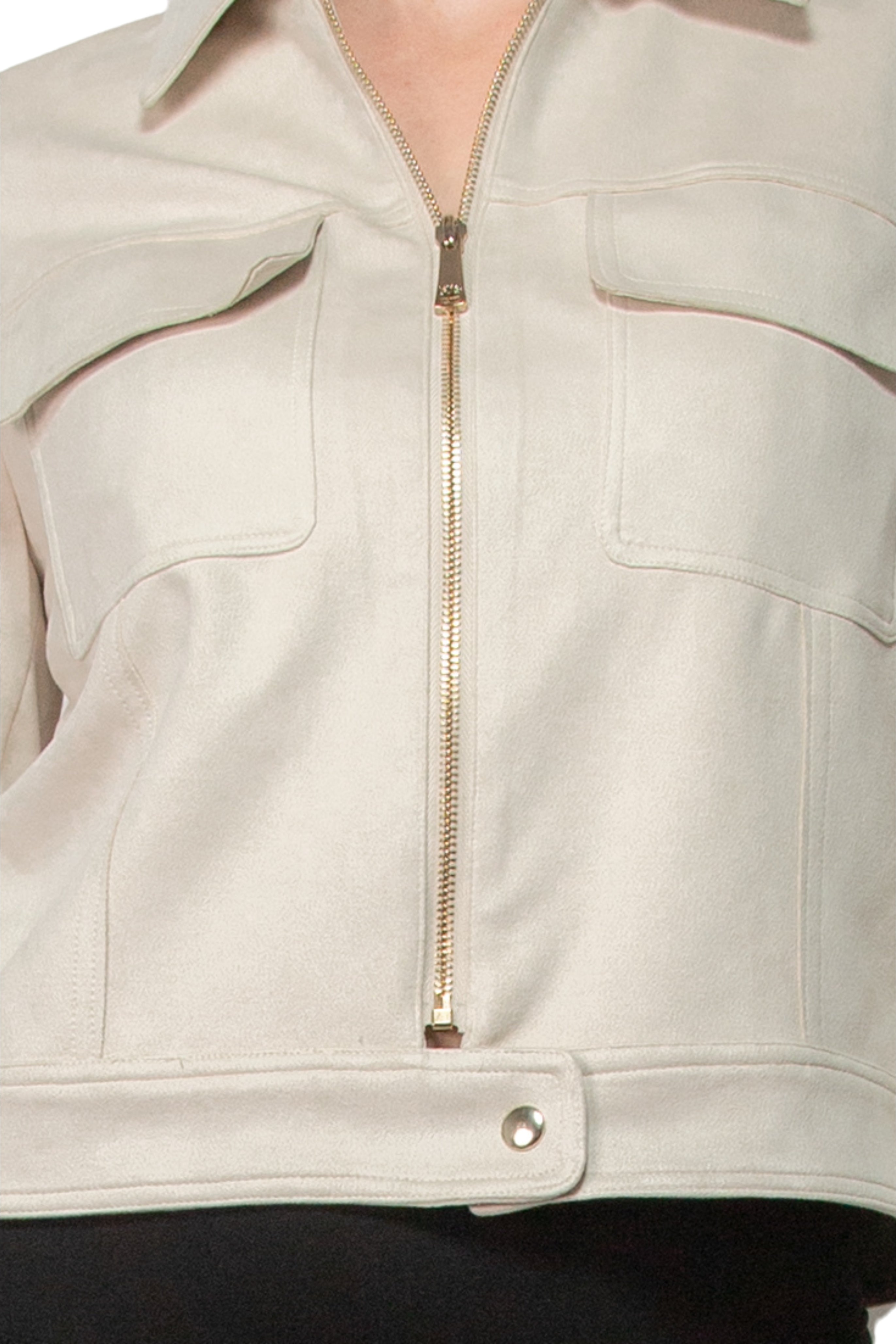 Elie Spread Collar Long Sleeves Chest Pockets Faux Leather Zip Closure Jacket