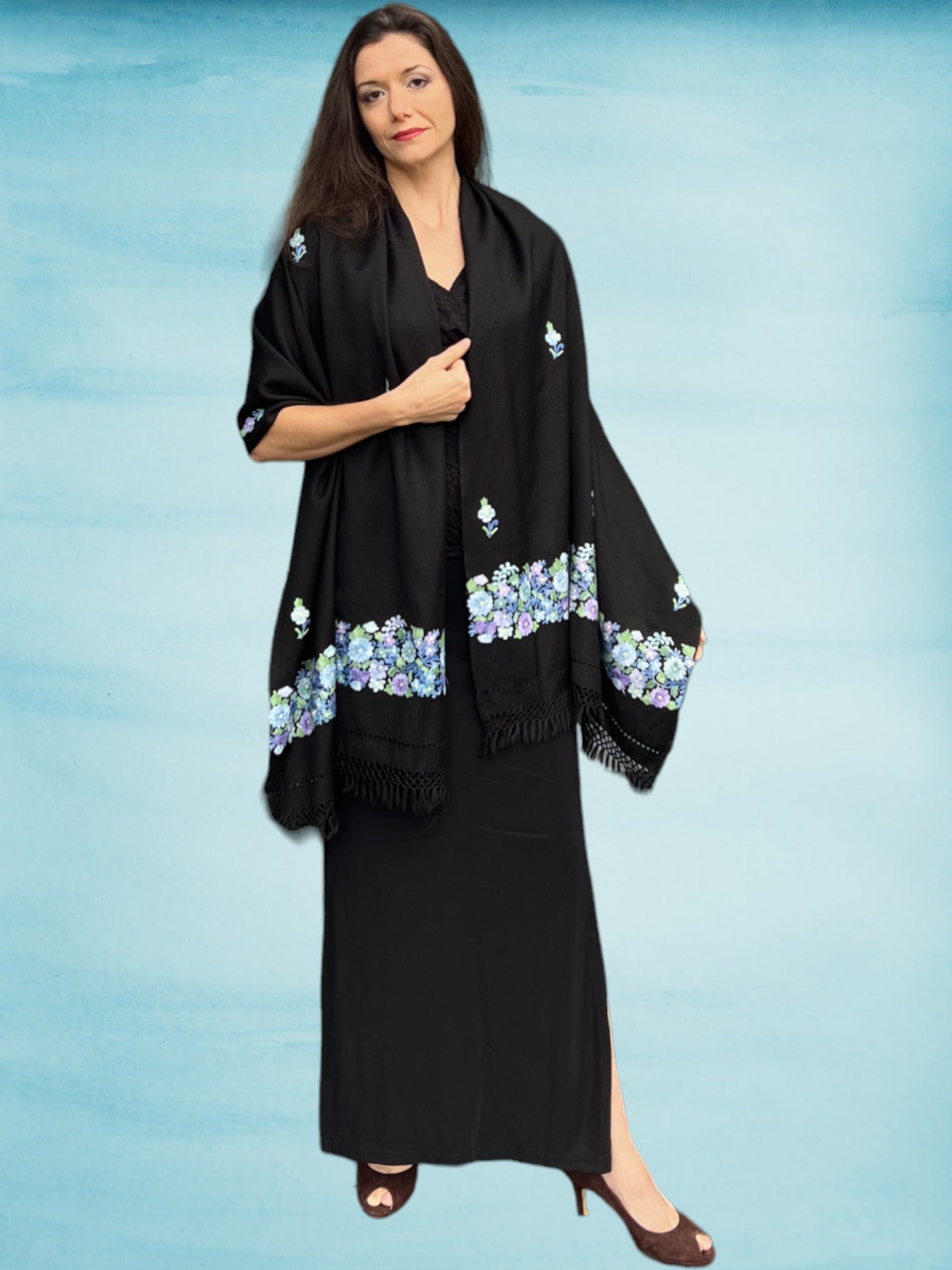 Embroidered Wool Wrap - Spring Bloom