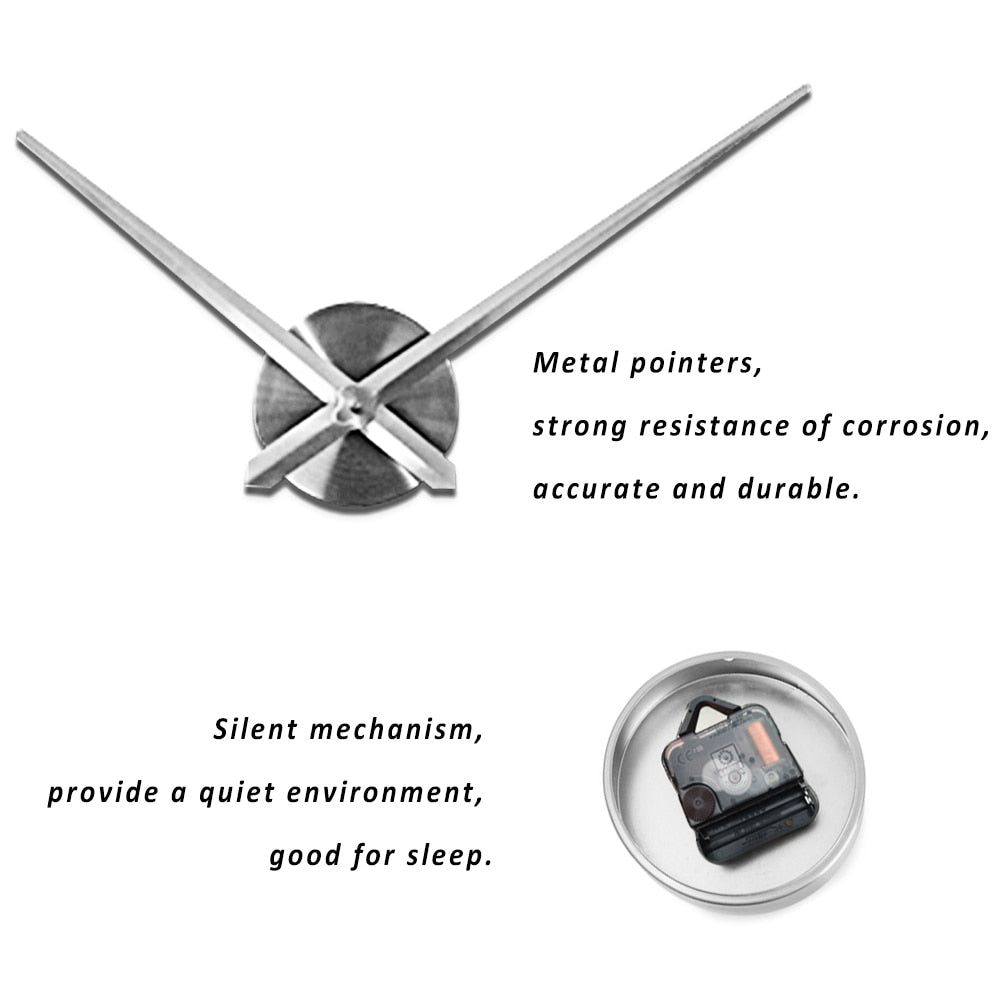 NNEOBA Large Wall Clock Quartz 3D DIY Big Watch Decorative Kitchen Clocks Acrylic Mirror Sticker Oversize Wall Clocks Home Letter Decor