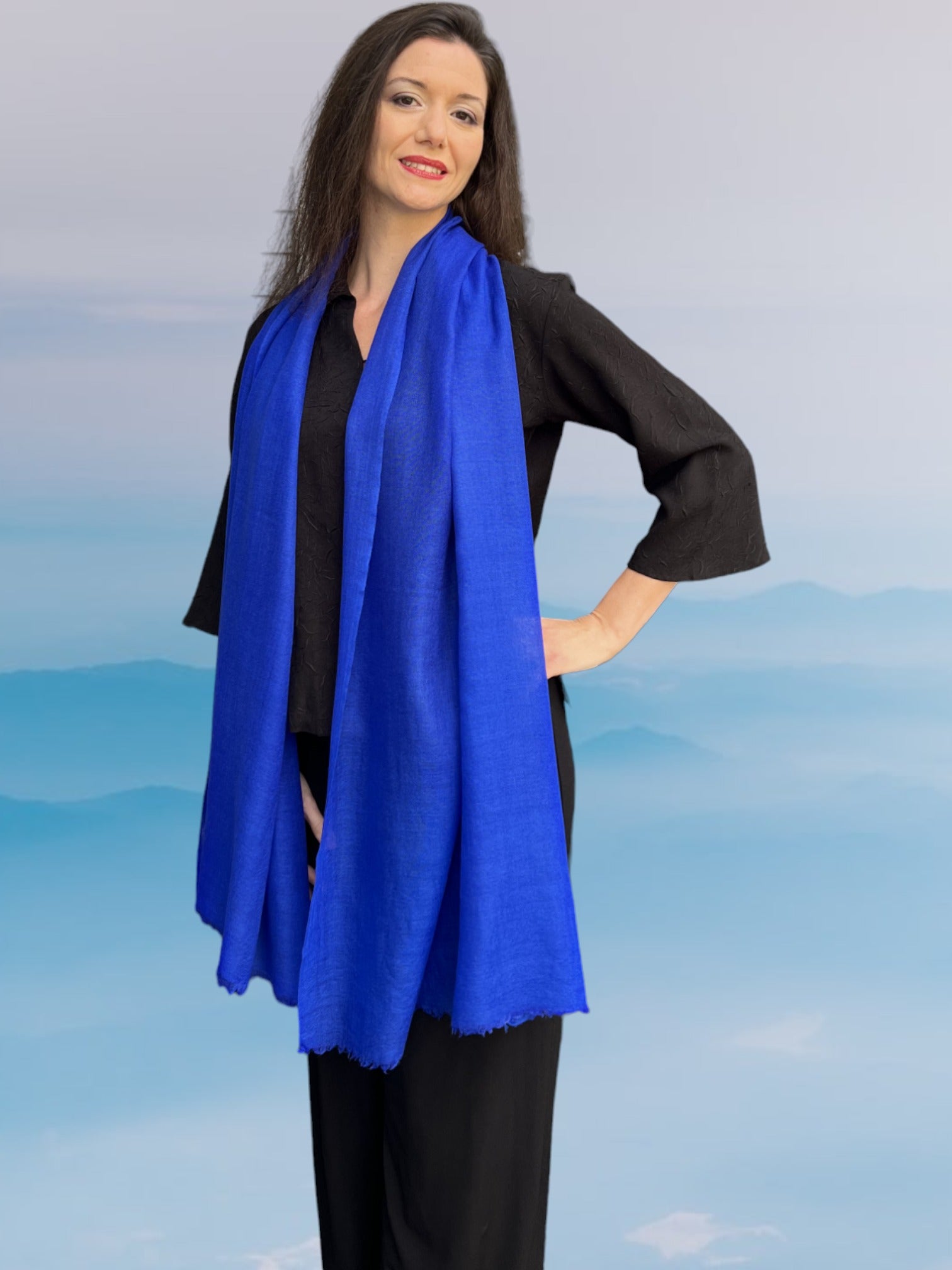 Cobalt Solid Wool Lightweight Scarf