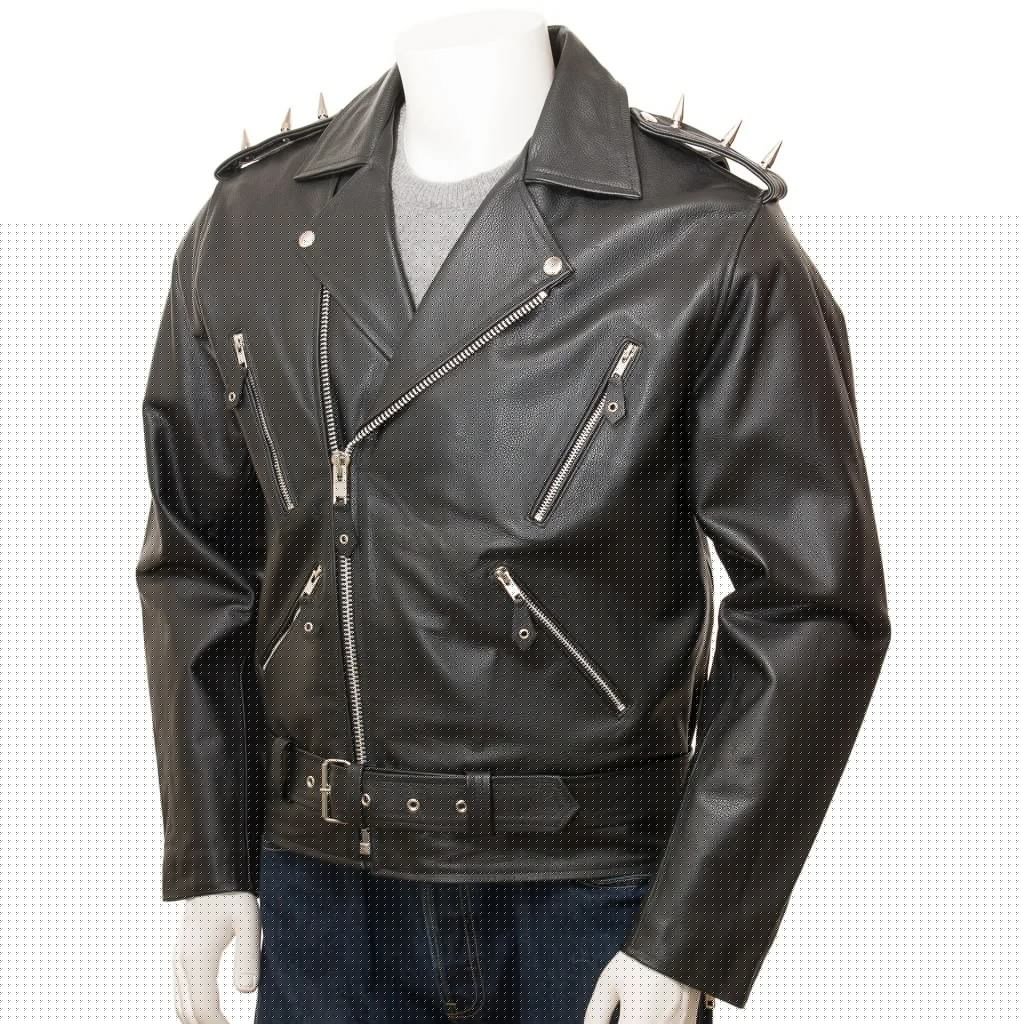 MEN BLACK LEATHER BIKER JACKET KENT