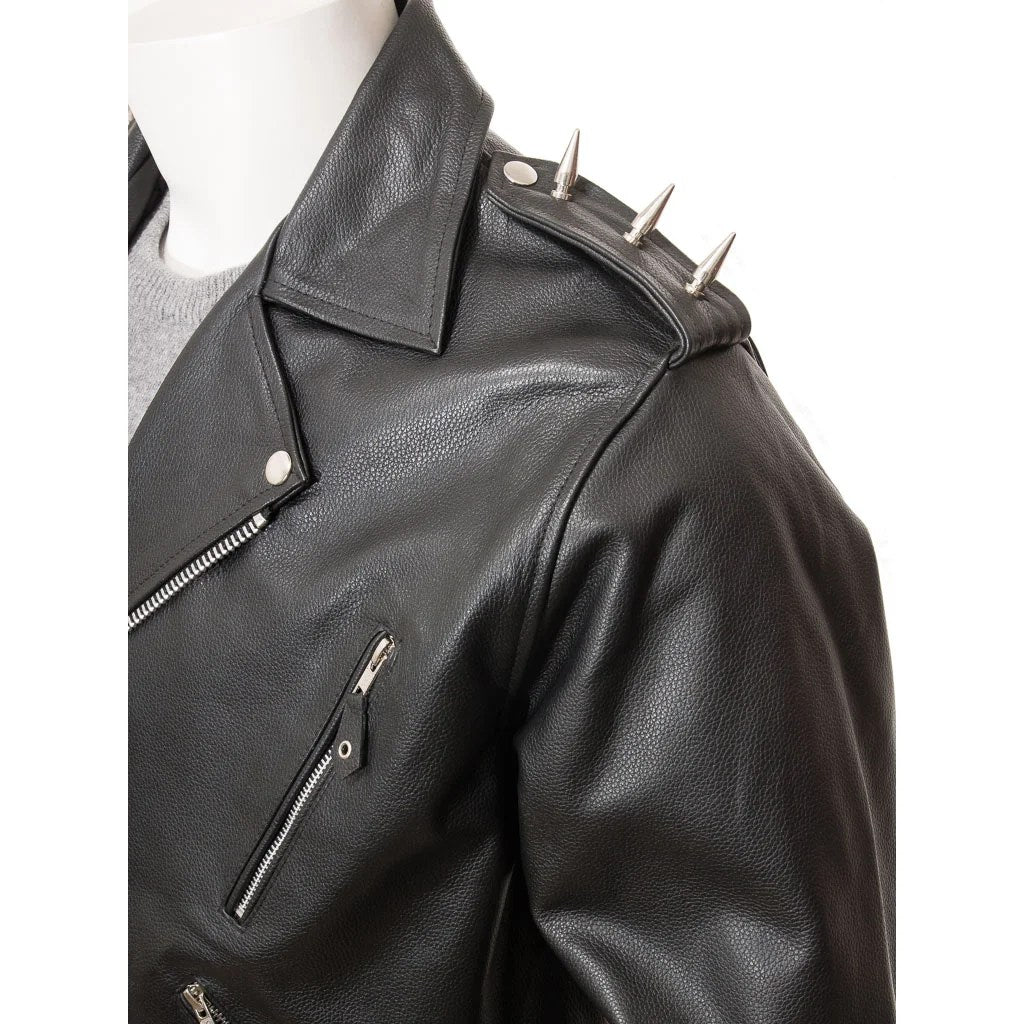 MEN BLACK LEATHER BIKER JACKET KENT