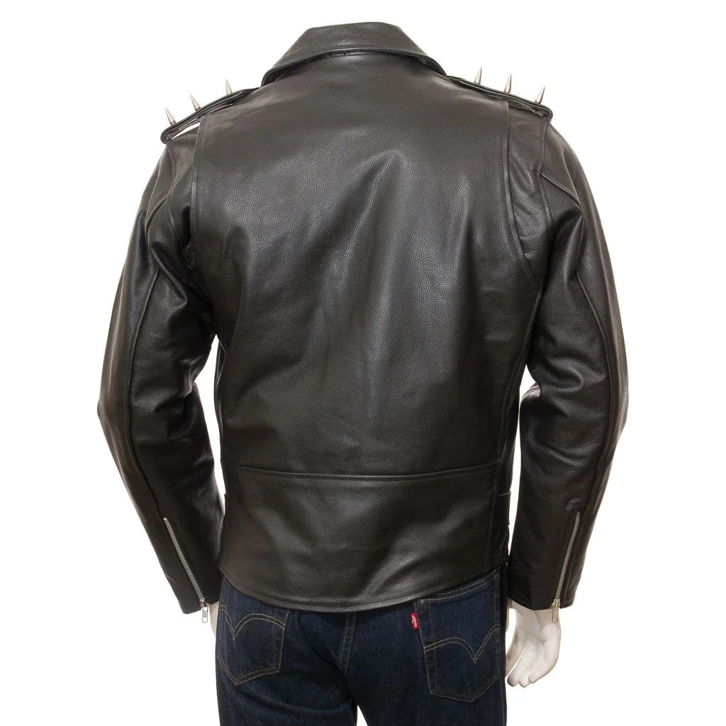 MEN BLACK LEATHER BIKER JACKET KENT