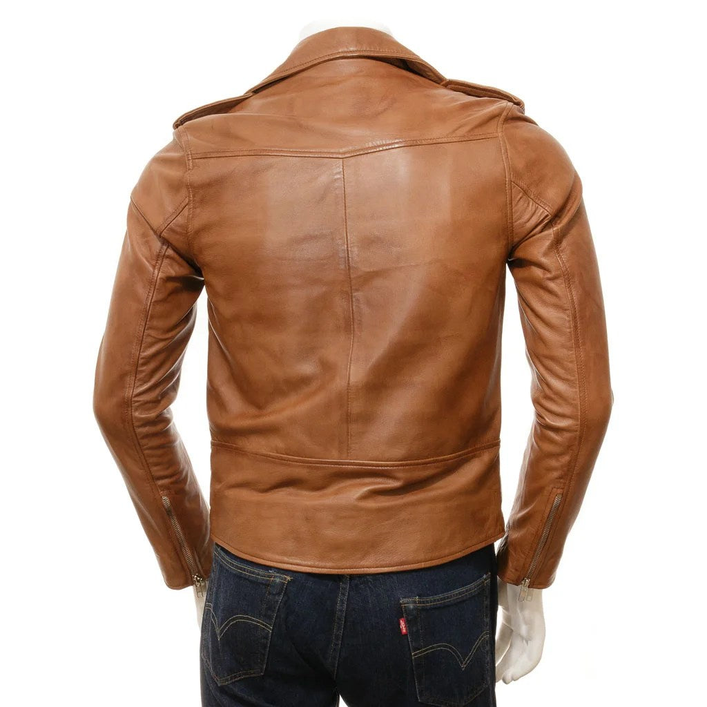 MEN BROWN LEATHER BIKER JACKET SALEM