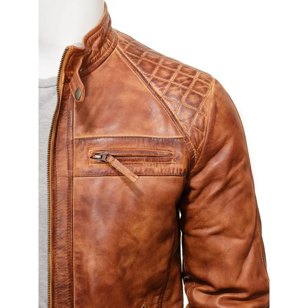 MEN BROWN LEATHER BIKER JACKET OAKFIELD