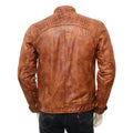 MEN BROWN LEATHER BIKER JACKET OAKFIELD