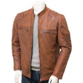 MEN BROWN LEATHER BIKER JACKET ORWELL