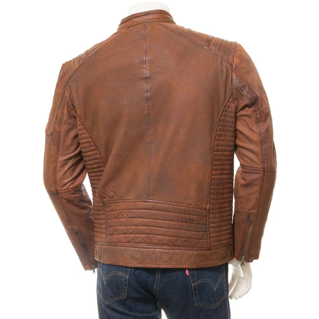 MEN BROWN LEATHER BIKER JACKET ORWELL