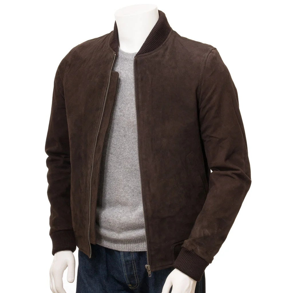 MEN BROWN SUEDE BOMBER JACKET BERGEN